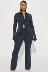 Nikki Ribbed Pant Set - Charcoal