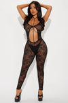 Keep It Sheer Lace Jumpsuit Bodystocking - Black