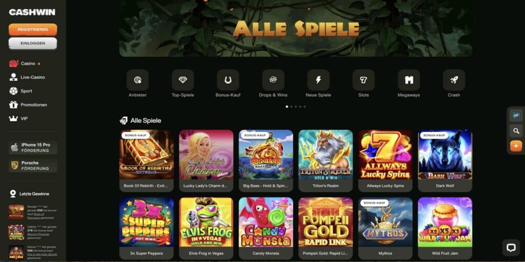 Cashwin Casino Alle Spiele