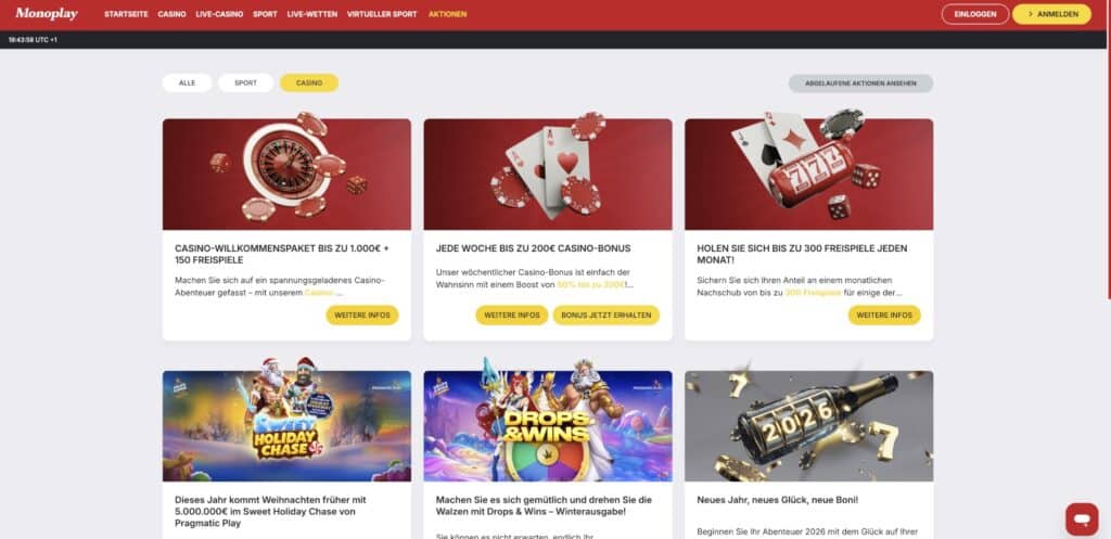 Monoplay Casino Aktionen